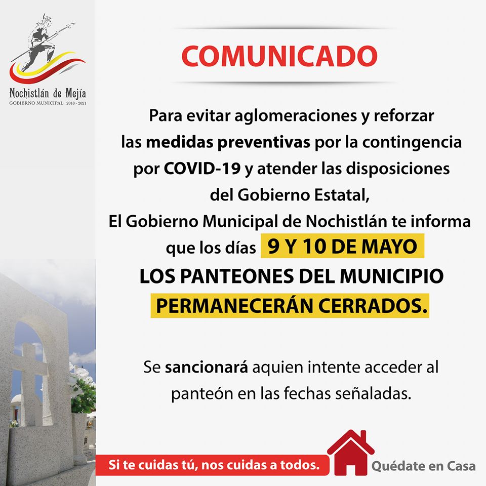 El 9 y 10 de mayo se cerraran los panteones del municipio