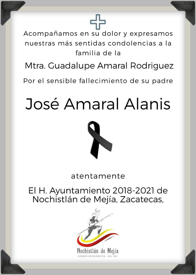 Nuestras condolencias a la Maestra Guadalupe Amaral