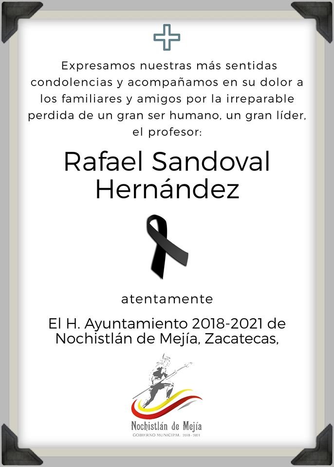 Nuestras condolencias a los familiares del profesor Rafael Sandoval