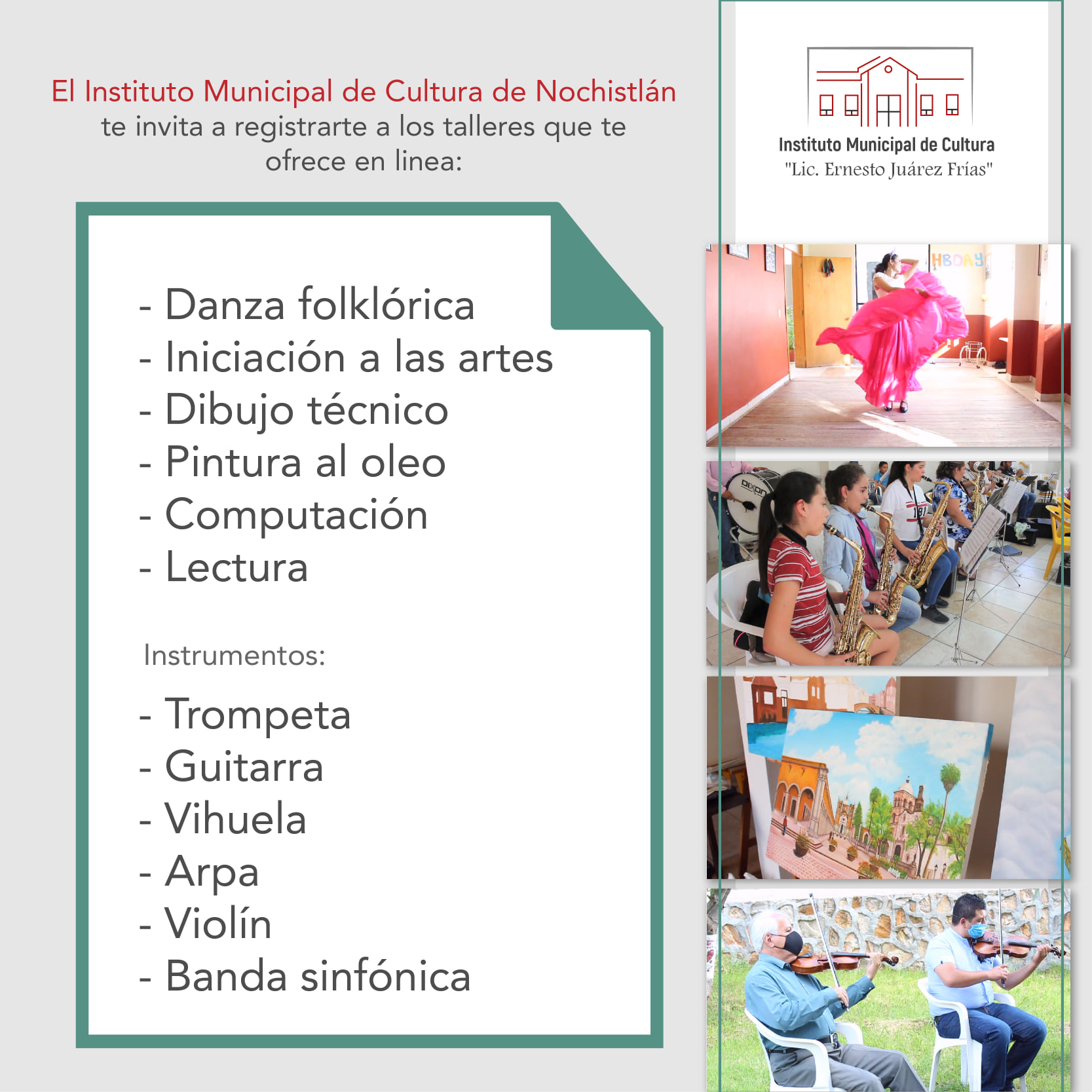 ¡Talleres culturales se impartirán en línea!