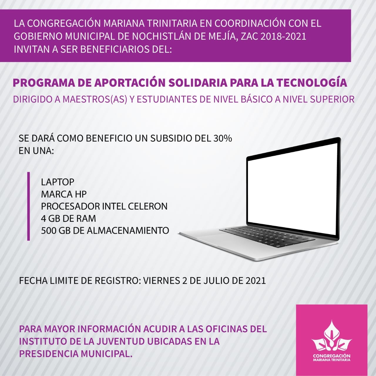 Laptop con subsidio de 30%