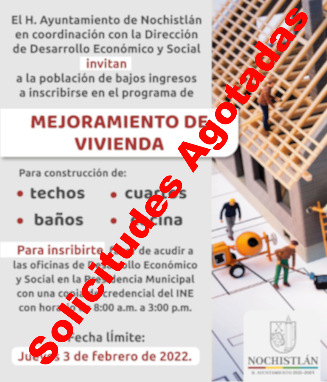 Mejoramiento de Vivienda – Solicitudes Agotadas-