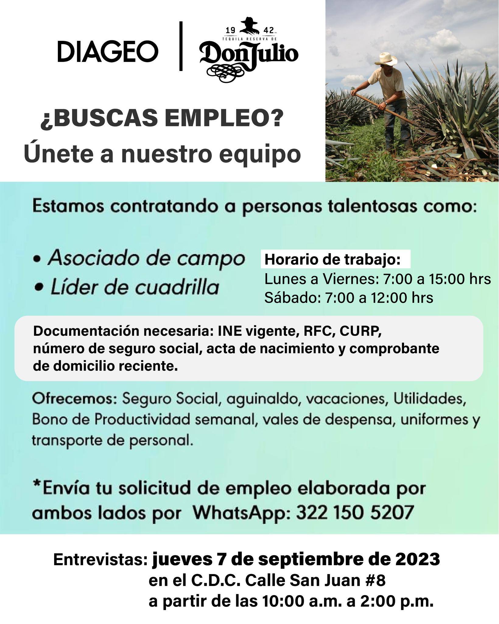 Oferta de Trabajo – Vacantes en Tequila Don Julio