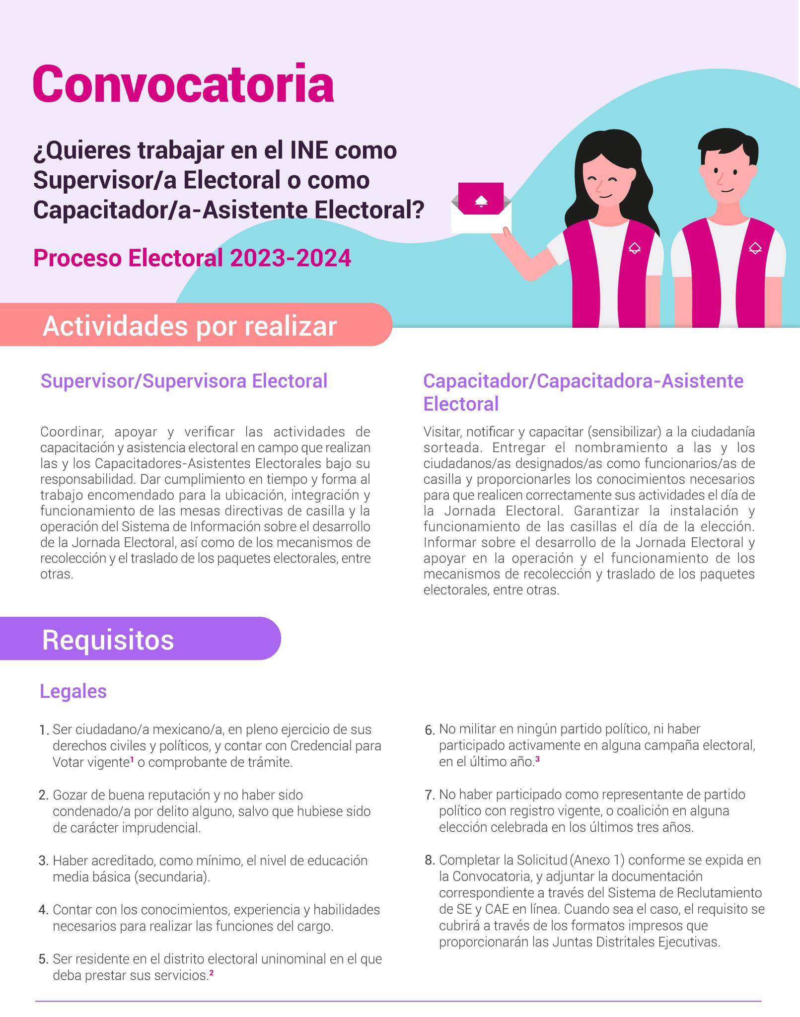 El INE busca Supervisor y Capacitador electoral