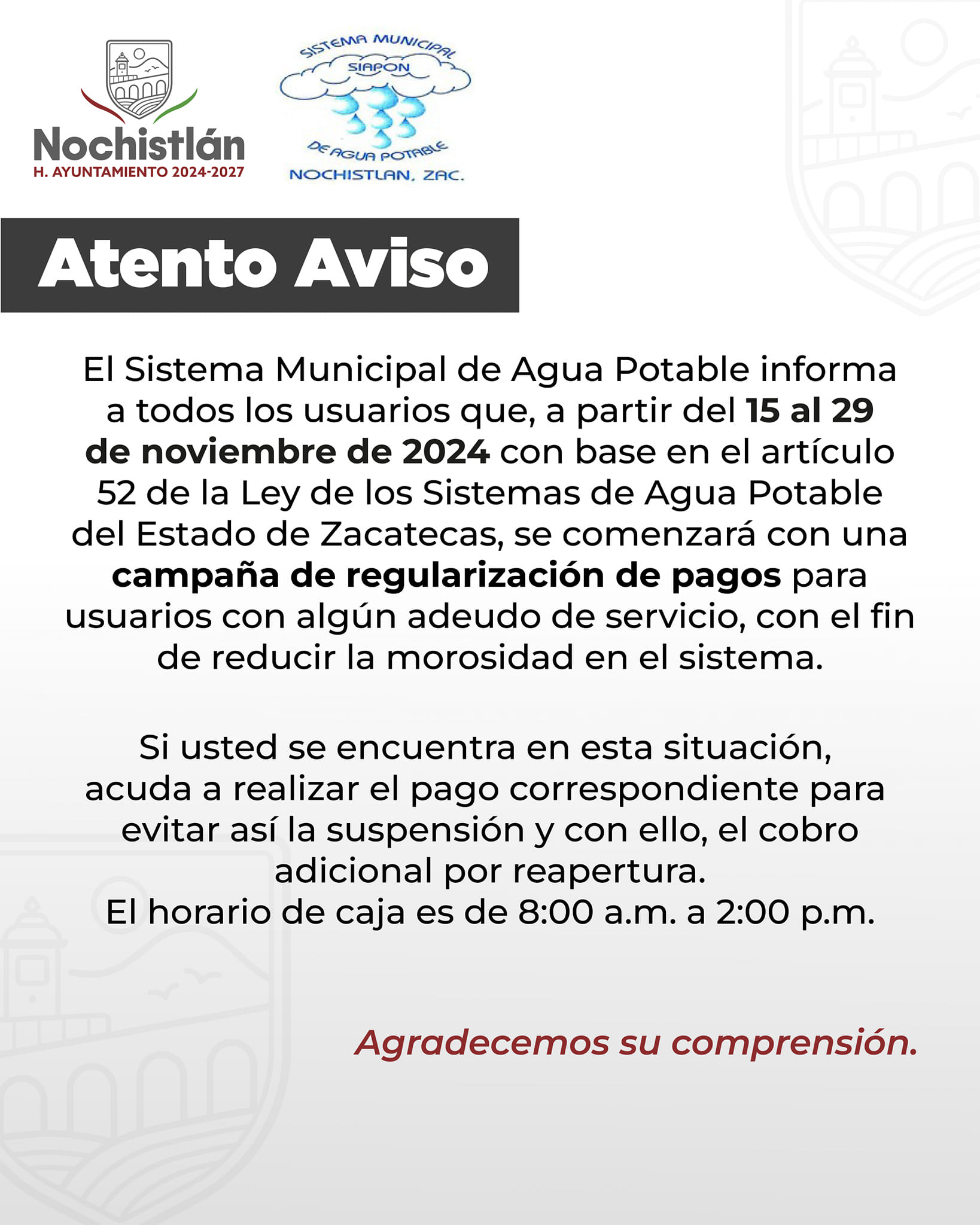 Campaña de regularización de deudores de Agua Potable