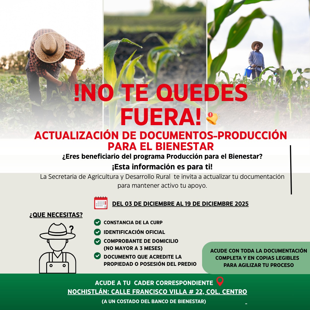 Mantén activo tu apoyo para producir en el campo