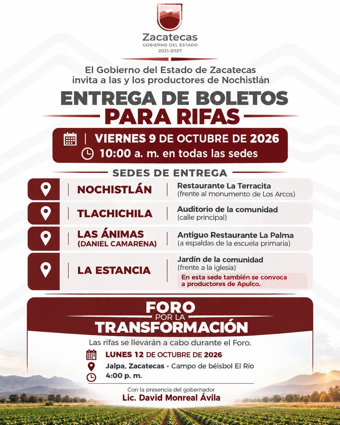 Entrega de boletos a productores del campo